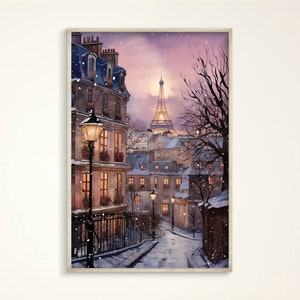 Snowy Montmartre Paris Watercolor Wall-Art: Travel Poster, Christmas, Winter City, Housewarming Gift, France, Eiffel Tower, French Souvenir