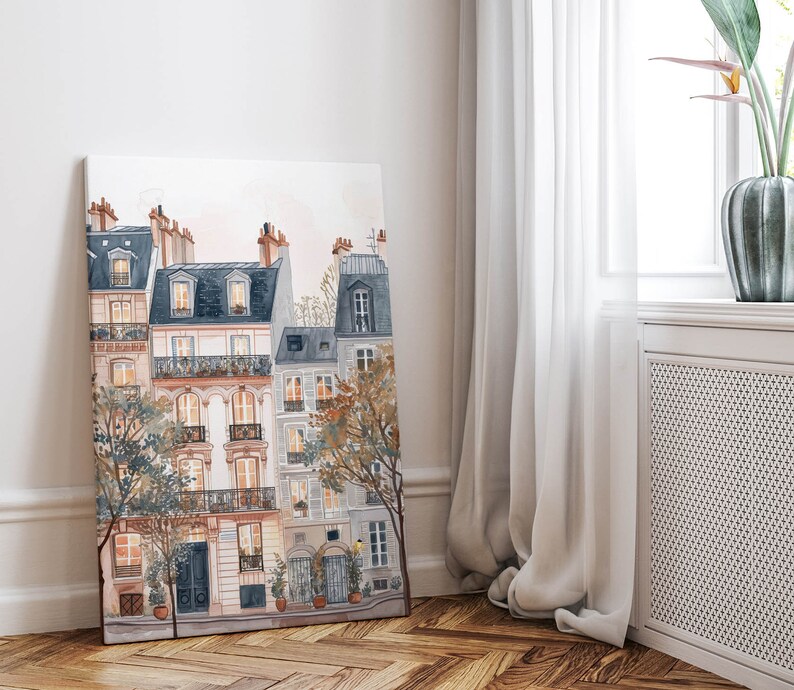 Parisian Tenements Art Print, Cozy Paris Travel Framed Poster, Warm