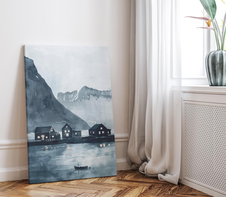 Moody Iceland Art Print, Minimalist Icelandic Fisherman's Village ...