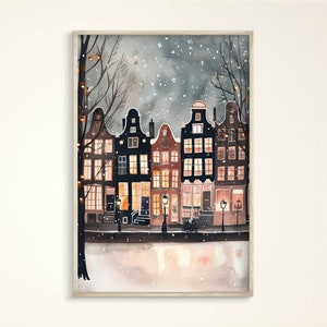 Amsterdam Art Print, Dutch Houses Wall Art Decor, Amsterdam Canvas, Cozy Amsterdam Watercolor Print, Amsterdam Framed Poster Travel Gift