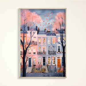 Notting Hill London Print Poster Leinwand Häuserreihe England Reise Poster Kunst Geschenk für modernes zeitgenössisches Zuhause Englisch Housewarming Geschenk