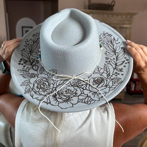 CUSTOM HAND BURNED wide brim hat | branded hat | flowers, and leaves | burned hat | western hat, Boho, wild child, wide brim