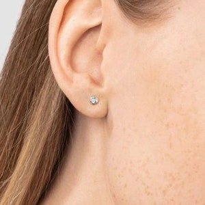 Bezel Set Stud Earrings, Solid Gold Bezel Earrings, Dainty Small Diamond Stud Earrings, 14K Gold Natural Diamond Stud, Best Gift For Unisex