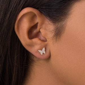 14K Solid Gold Butterfly Wing Earring ,Small Butterfly Stud earrings, Tiny Stud Earrings/ Dainty earrings, Gold plated Minimalist Earrings