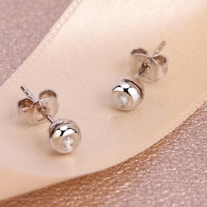 Natural Diamond 14K Gold Bezel Stud Earrings: Minimalist Fine Jewelry