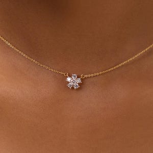 14k Solid Gold Diamond Flower Necklace, Small Diamonds Dainty Necklace, Diamonds Cluster Necklace, Beautiful Designer Necklace, Gift For Her