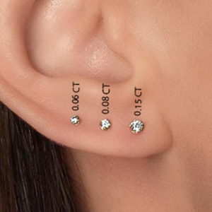 14K Gold Natural Diamond Stud Earrings: Solitaire Minimalist Jewelry