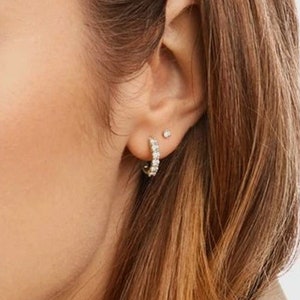 Pendientes de aro con diamantes, pendientes de aro con diamantes, pendientes de aro con diamantes auténticos, pendientes de aro minimalistas, pendientes para mujer