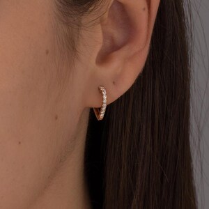 Natural Diamond Huggie Hoop Earrings, Dainty Earrings For Women, 14K Gold Pave Small Hoops, Minimalist Bridal Earrings, Everyday Earrings
