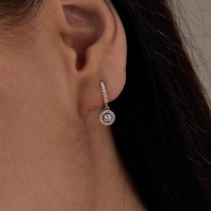 Pendientes colgantes con diamantes reales, pendientes de aro con diamantes naturales, pendientes colgantes de oro de 14 k, joyas minimalistas para uso diario, aros elegantes con diamantes