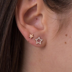 Diamond Mini Star Studs, Full Pair or Single, Mix & Match Studs, Diamond Star Earrings, 14k Gold Star Earrings Yellow, Gift For Her