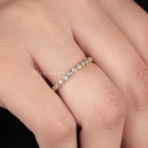 Natural Diamond Bezel Eternity Ring, Dainty Diamond Wedding Band, 1.8mm 14K Gold Stacking Ring, Bridal Matching Ring, Bezel Set Promise Gift