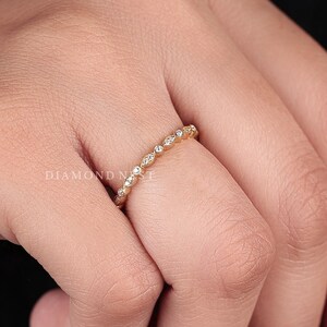 Art deco trouwring, stapelring natuurlijke diamant, FG/VS Vintage Eternity-ring, 14K gouden sierlijke band, bijpassende bruidsverjaardagscadeau