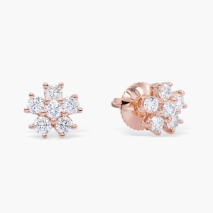 Aretes de flor de diamante: racimo floral de oro rosa de 14 quilates
