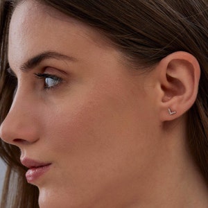Natural Diamond Chevron Stud Earrings: 14k Solid Gold V Shape