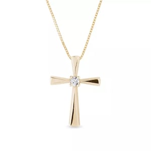 Diamond Cross Necklace, Natural Diamond Religious Necklace for Women, 14K Gold Bridal Minimalist Necklace, Cross Charm Gift Jewelry for Her