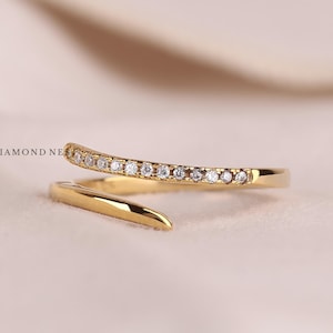Dainty 14K Gold Diamond Open Ring: Bypass Wedding Band