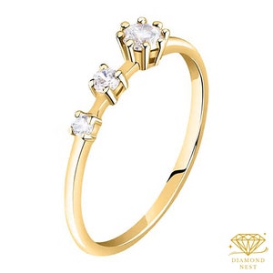 Natural Diamond Three Stone Ring, 14K Gold Engagement Ring, Dainty Wedding Ring, Trio Diamond Ring For Women, Anniversary Promise Ring Gift