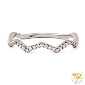 14K Gold Free Style Band Diamond Wave Ring - Wedding Curve Eternity Band Dainty natural Diamond Wave Style Band ,  Lover Gift for her