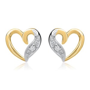 14K Gold Heart Diamond Stud Earrings: Natural VS/SI Diamond Solitaire