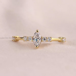 Bague de fiançailles diamant marquise : bagues de mariage en grappes superposées en or 14 carats