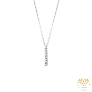 Diamond Bar Necklace, 14K Gold Natural Diamond Dainty Necklace, Pave Set Diamond Bar Necklace, Minimalist Bridal Gift for Her, Wedding Gift