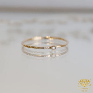 Dainty Diamond Stacking Ring: 14k Gold Minimalist Band