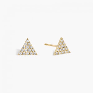Natural Diamond Triangle Stud Earrings, 14K Gold Pave Geometric Earrings, Dainty Minimalist Earrings, Modern Everyday Jewelry, Gift for Her