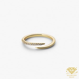 Natürliche Diamant Wrap Band, 14K Gold offene Ehering, Twisted Stapelring zierliche minimalistische Ring, handgemachtes Geschenk für sie, Hochzeitsgeschenk