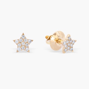 14K Gold Star Diamond Stud Earrings: Handmade Fine Jewelry
