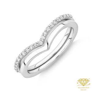 V Shaped Band,  natural diamond Wedding Band For Women, V Shape Ring, Chevron Band, Curved Wedding Band, Solid 14K Gold Ring, V Wedding Band