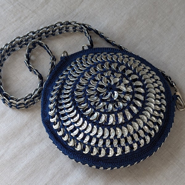 Round Navy Can Tab & Crochet Handmade Purse