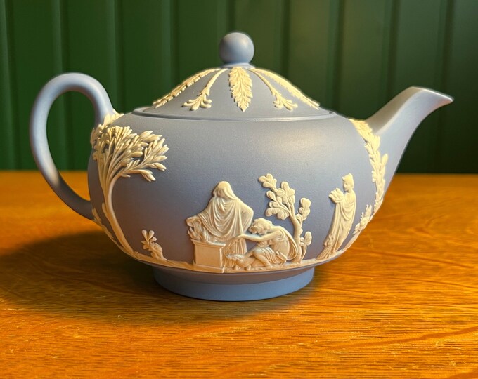 Wedgewood Jasperware Teapot & Lid Cream Color on Lavender pale Blue Etsy