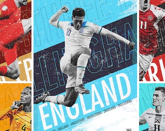 EURO 2024 Football Posters, England, Netherlands, Denmark, Serbia (Digital Download)