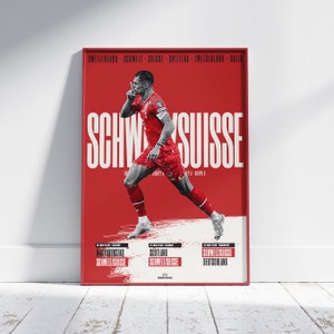Affiche van de nationale voetbalselectie van Suiza, de selectie van de EURO 2024. Regalo van het voetbal. Cartel de Granit Xhaka, Nati.
