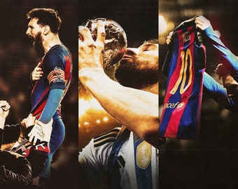 Pósters de Leo Messi FC Barcelona y Argentina tamaño A3, Regalo del padre, Regalo hijo adolescente, Cartel de fútbol, Barça, Albiceleste.