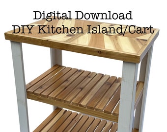 DIY Plans Rolling Kitchen Island with Storage Moveable Kitchen Cart Chevron Pattern Kitchen Makeover Wooden KitchenIsland Home Improvement
