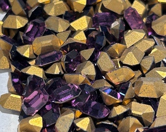 DS & Co Vintage Swarovski Austrian Crystals 1960s Amethyst Emerald Cut 7x5mm Gold Foil NOS