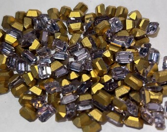 Vintage Swarovski Crystal, 1960s Amethyst Emerald Cut, Gold Foil Back (7x5mm)
