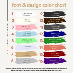 the font and color chart for the font and color chart