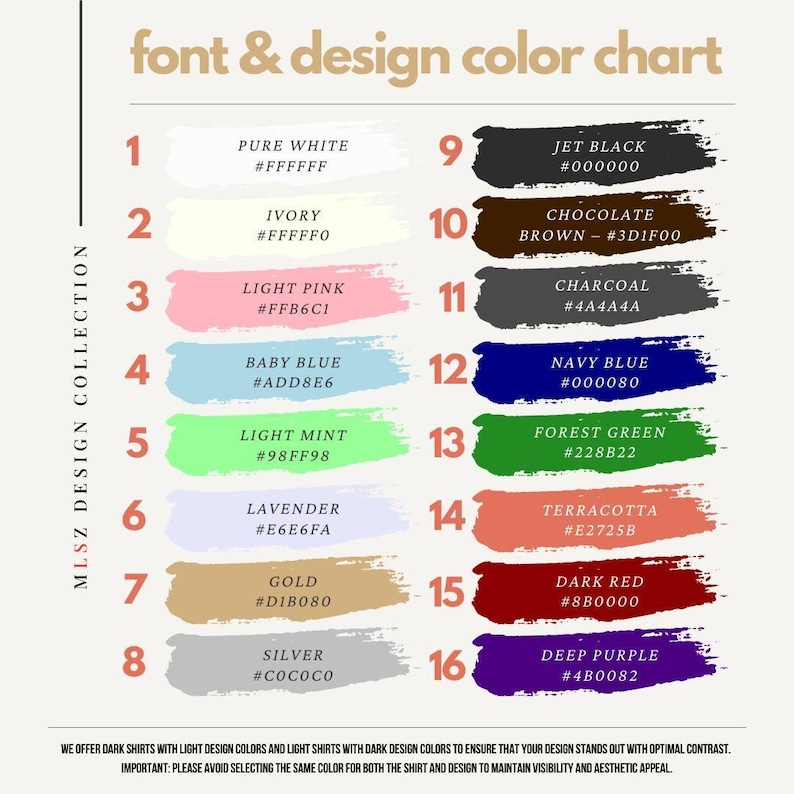 the font and color chart for the font and color chart