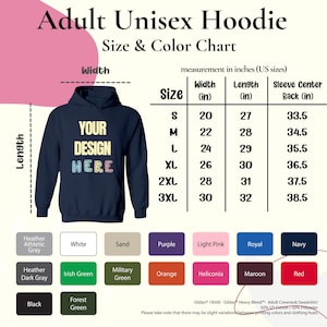 a blue hoodie with the measurements of the hoodie