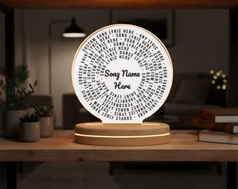 Custom Song Lyric LED Night Lamp - Round Acrylic with Marquise Wooden Base