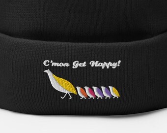 Pom-Pom Knit Cap - C'mon Get Happy - Cool Retro embroidered headgear - Pom-Pom Knit Cap | Sportsman SP15