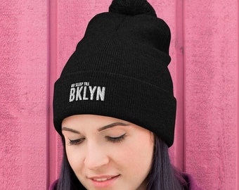 Warm Pom-Pom Knit Cap - No Sleep til Brooklyn - Beasties, Licensed to Ill - Cool Retro embroidered headgear