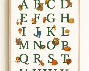 Nature Alphabet Poster, Woodland Alphabet Poster, Alphabet Poster Printable