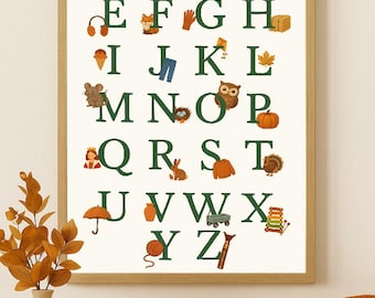 Nature Alphabet Poster, Woodland Alphabet Poster, Alphabet Poster Printable