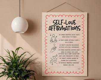 Self-Love Affirmations Poster, Affirmations Wallpaper, Valentines Day Affirmation Cards