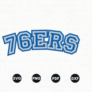 May include: A blue and gray graphic with the text "76ERS" in a bold, blocky font. The graphic is reminiscent of a sports team logo.