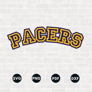 May include: A yellow and blue "PACERS" logo with a curved text design. The logo is on a white brick background.